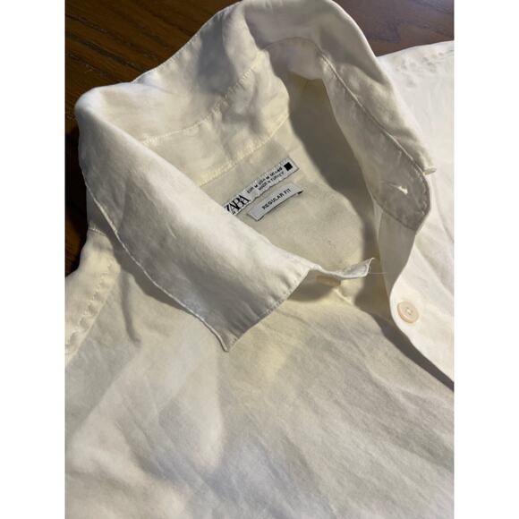 Zara Men's Collar Button up Dress Long sleeve Shirt Regular Fit Size Medium - Picture 4 of 7